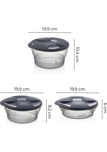 3lü Kapaklı Yuvarlak Saklama Kabı 1x(2 Litre, 1,5 Litre, 1 Litre) fiyatları