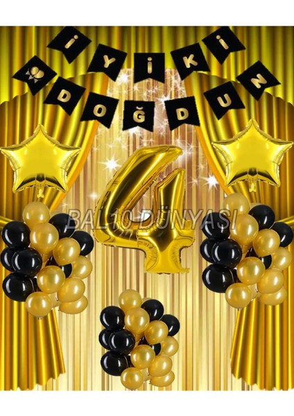 Gold Renk Yıldız Folyo Banner Balon Seti 4 Yaş