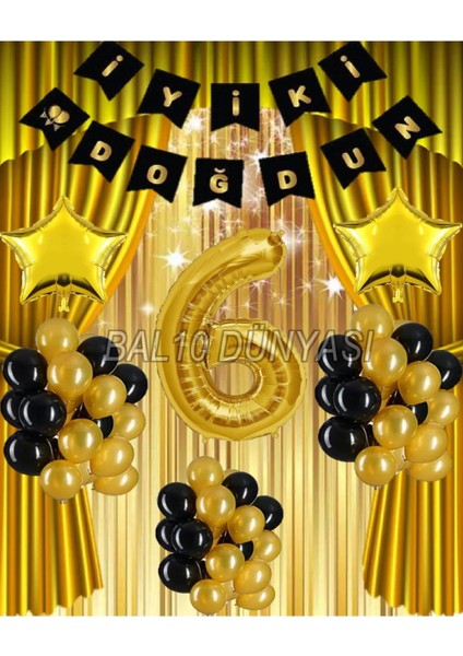 Gold Renk Yıldız Folyo Banner Balon Seti 6 Yaş