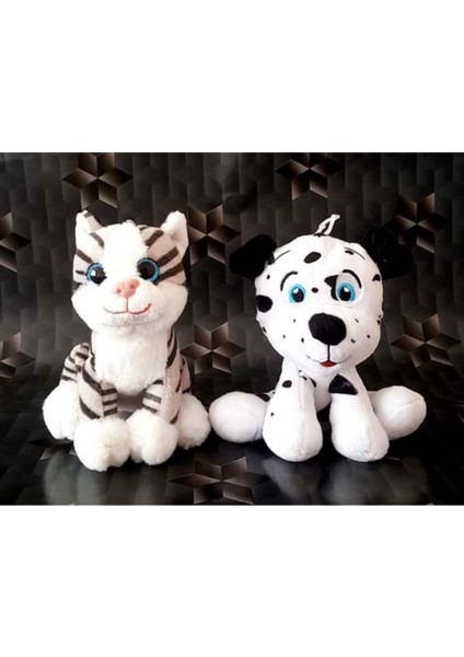 Sevimli 2'li Kedi ve Dalmaçyalı Köpek 15 cm / Uyku ve Oyun Arkadaşı Oyuncak