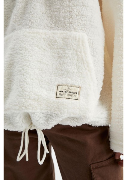 Oversize Fit Kapüşonlu Kanguru Cepli Yarım Fermuarlı Pelüş Sweatshirt Y5394AZ22WN