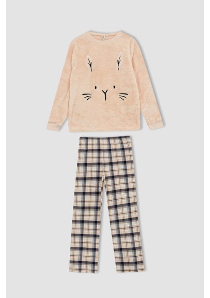 Kız Çocuk Uzun Kollu Pelüş Pijama Takımı Y5943A622WN