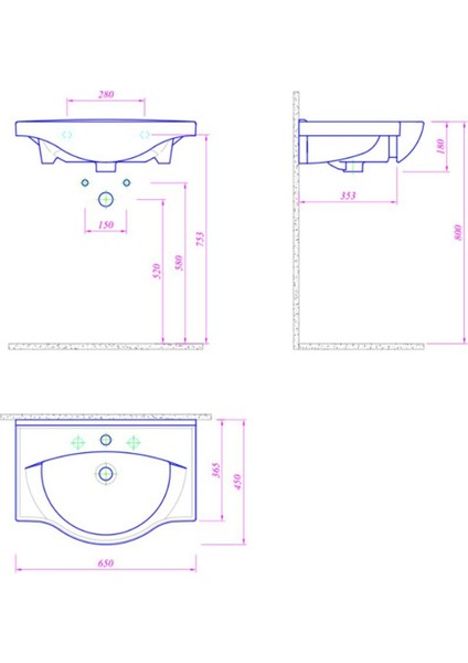 Optimum 65X45 cm Etajerli Lavabo