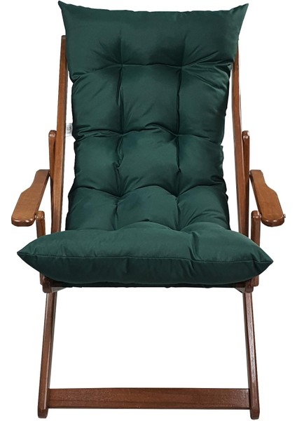 Ahşap Katlanabilir Taşınır Puf Minderli Kollu Şezlong. Plaj, Bahçe, Balkon Için (Ceviz-Yeşil) fiyatları