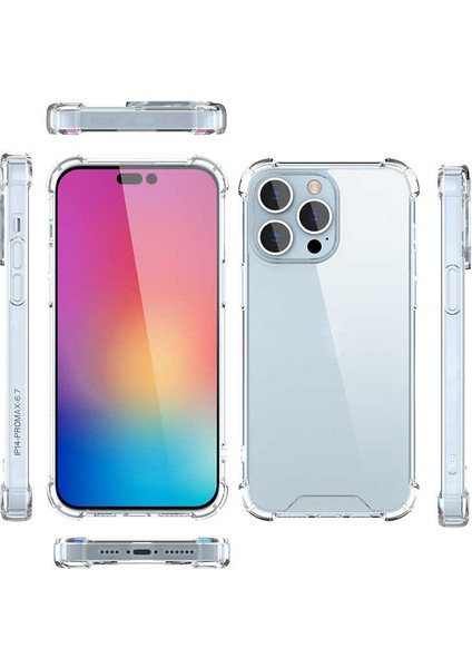 Apple iPhone 14 Pro Max Kılıf Antishock Köşeli Şeffaf Sert Kapak+Nano Glass
