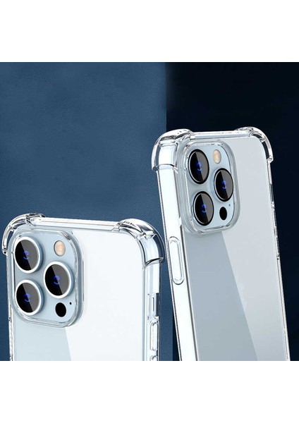 Apple iPhone 14 Pro Max Kılıf Antishock Köşeli Şeffaf Sert Kapak+Nano Glass