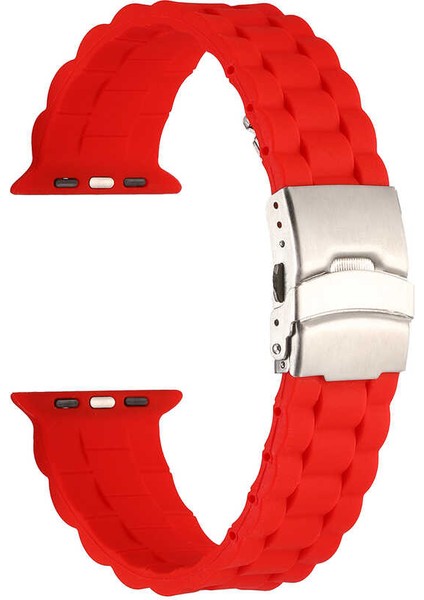 Apple Watch 7 45MM Kordon Mat Silikon Ayarlanabilir Krd 72 Kırmızı