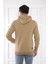 Escetic Spor Erkek Koyu Vizon Cepli, Kapüşonlu Sweatshirt - 0950 5