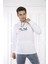 Escetic Spor Erkek Beyaz Cepli, Kapüşonlu Sweatshirt - 0950 2