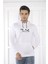 Escetic Spor Erkek Beyaz Cepli, Kapüşonlu Sweatshirt - 0950 4