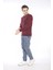 Escetic Erkek Spor Slimfit, Bisiklet Yaka Bordo Sweatshirt - 0940 3