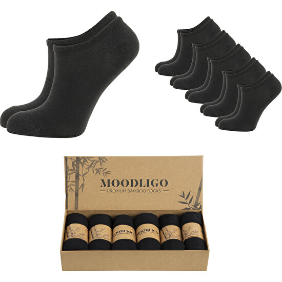 Moodligo Erkek 6'lı Premium Bambu Sneaker Çorap - Siyah - Kutulu