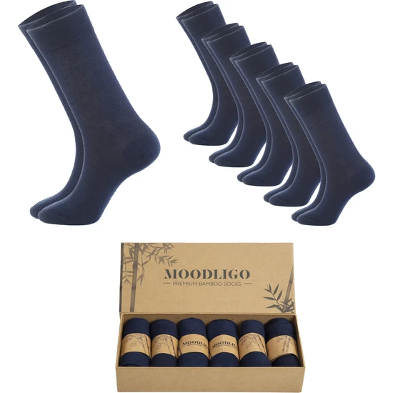 Moodligo Erkek 6'lı Premium Bambu Soket Çorap - Lacivert - Kutulu