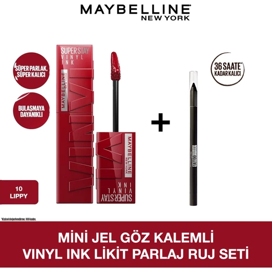 Maybelline Mini Jel Göz Kalemli Vinyl Ink Uzun Süre Kalıcı Likit Parlak Ruj Seti - 10 Lippy