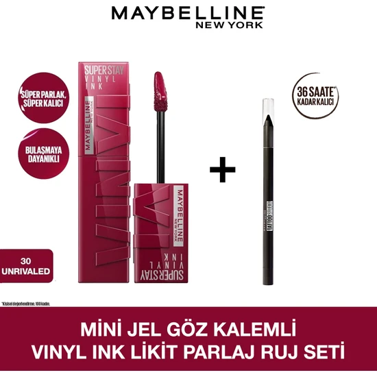 Maybelline Mini Jel Göz Kalemli Vinyl Ink Uzun Süre Kalıcı Likit Parlak Ruj Seti - 30 Unrivaled