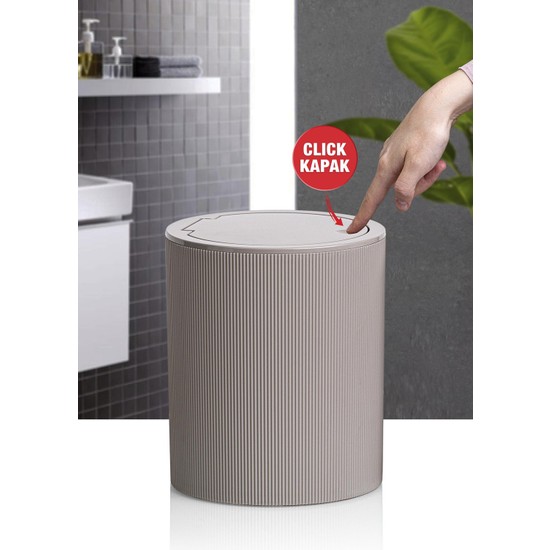 Okyanus Home Vizon Click Kapak Çizgili Yuvarlak Çöp Kovası