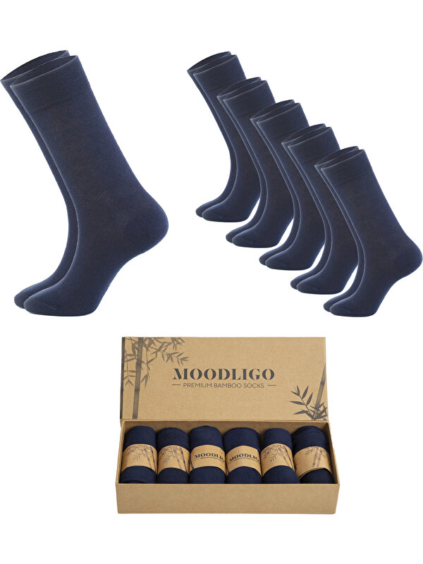 Moodligo Erkek 6'lı Premium Bambu Soket Çorap - Lacivert - Kutulu