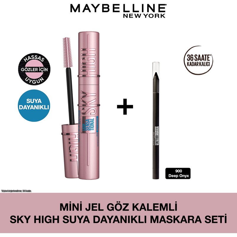 Maybelline New York Mini Jel Göz Kalemli Lash Sensational Sky High Suya Dayanıklı Maskara Seti