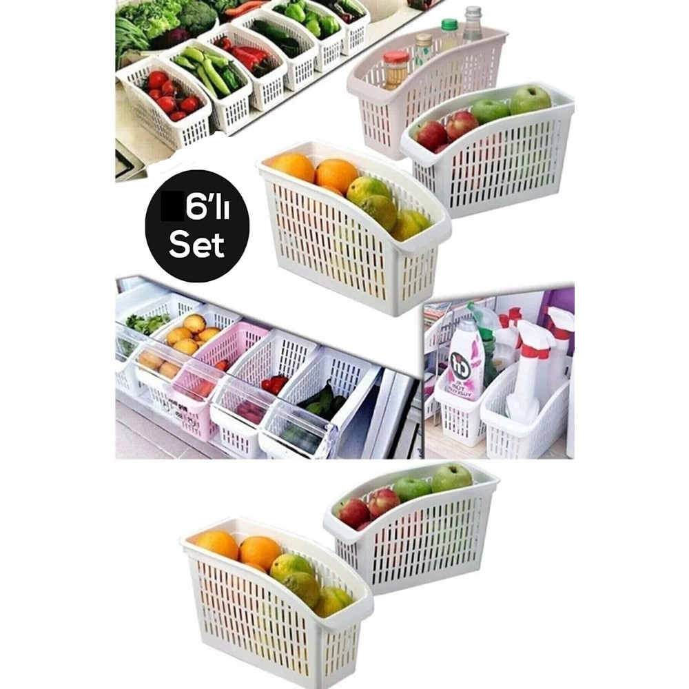 Bamboo Star Plastik Buzdolabı Düzenleyici 6'lı Set , Organizer , Beyaz Buzdolabı organizeri , Buzdolabı Sepeti