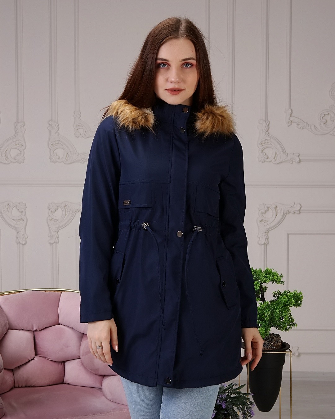 Vibeys Collection Haki Içi Kürklü ve Su Geçirmez Büyük Beden Battal Kadın Kışlık Mont & Kaban görsel 7
