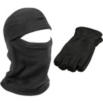 Axe Sportswear Unisex Siyah Parmaksız Kesik Yarım Parmak Kışlık Termal Polar Eldiven - Polar Kar Maskesi 2'li Set