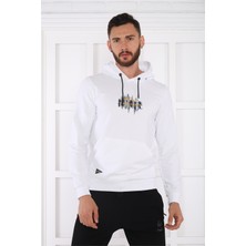 Escetic Escetic Spor Erkek Beyaz Cepli, Kapüşonlu Sweatshirt - 0949