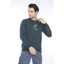 Escetic Escetic Erkek Spor Slimfit, Bisiklet Yaka Yeşil Sweatshirt - 0939