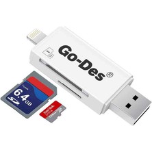 Go Des GD-DK102 Lightning & Micro USB Veri Aktarımı Sd & Micro Sd Kart Okuyucu