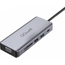 Qgeem QG-UH09 9 In 1 Çok Fonksiyonlu USB Çoğaltıcı Hub Vga-Hdmı-3.5mm-Sd Kart