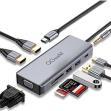 Qgeem QG-UH09 9 In 1 Çok Fonksiyonlu USB Çoğaltıcı Hub Vga-Hdmı-3.5mm-Sd Kart