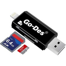 Go Des GD-DK102 Lightning & Micro USB Veri Aktarımı Sd & Micro Sd Kart Okuyucu
