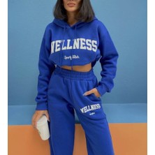 Amor Man Kapüşonlu Wellness Baskılı Tam Kışlık 3 Iplik Oversize Sokak Modası Kadın Eşofman Takımı