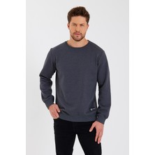 Comeor Antrasit Bisiklet Yaka Etiket Detaylı Içi Pamuklu Erkek Sweatshirt