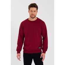 Comeor Bordo Bisiklet Yaka Etiket Detaylı Içi Pamuklu Erkek Sweatshirt