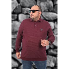 Moc Grande Mocgrande Bordo Renkli Polo Yaka Sweatshirt 3XL Erkek Uzun Kol Desenli