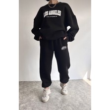 Amor Man Bisiklet Yaka Los Angeles  Baskılı Süper Geniş Oversize Kalın Kışlık Yeni Stil Kadın Eşofman Takımı