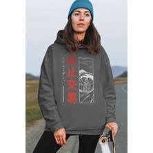 Rock&Roll Tek Göz Kapüşonlu Kalın Oversize Antrasit Kadın Sweatshirt