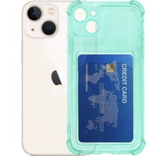 Enfein Iphone 14 Max Ile Uyumlu Kartlıklı Kartvizit Bölmeli Card Case Antişok Kılıf Su Yeşili