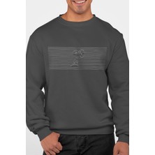 Rock&Roll Çizgili Köpek Antrasit Bisiklet Yaka Kalın Erkek Sweatshirt