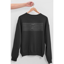 Rock&Roll Çizgili Köpek Antrasit Bisiklet Yaka Kalın Erkek Sweatshirt