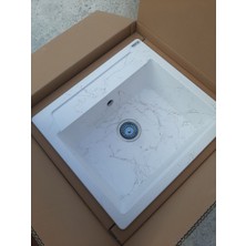 Nokta Elegance Granit Evye Beyaz Zemin Kahve Damarlı Tek Gözlü Mutfak Eviyesi 55 x 50 cm