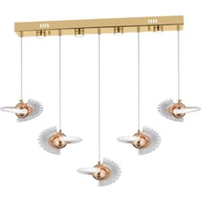 Zage Aydınlatma A Elegance Modern 3 Renk Led'li 5'li Tasarım Sarkıt Gold Sarı Yemek Masası Avize