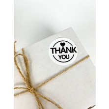 Butik Sosyetik Thank You Yazılı Yuvarlak Kalpli 40 mm Yapışkanlı Stciker Etiket 120 Adet