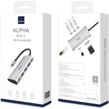 Wiwu Alpha 631STR 6 In 1 Type-C Hub RJ45 Ethernet + USB 3.0 + Sd Çoğaltıcı Adaptör