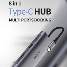 Wiwu Alpha 831HRT Type-C Hub 8 In 1 HDMI 4K + RJ45 Ethernet + USB 3.0 + Sd Çoğaltıcı Adaptör