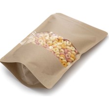 Packtory Pencereli Kraft Kilitli Doypack Ambalaj 13 x 22,5 + 3,5 cm. 250 gr. - 50 Adet