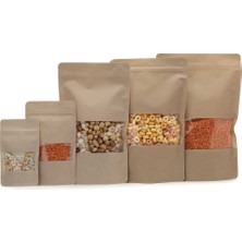 Packtory Pencereli Kraft Kilitli Doypack Ambalaj 13 x 22,5 + 3,5 cm. 250 gr. - 50 Adet