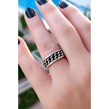 Fildişi Aksesuar Zincir Şekilli Erkek Yüzük Gümüş Kaplama Ayarlanabilir El Yapımı Erkek Yüzük