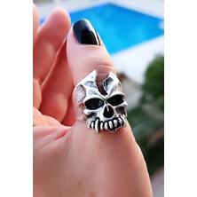 Fildişi Aksesuar Kuru Kafa Şekilli Erkek Yüzük Gümüş Kaplama Ayarlanabilir El Yapımı Erkek Yüzük