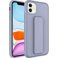 TahTicMer Apple iphone 11 Kılıf Silikon Standlı Elden Geçme Mıknatıslı Hand Strap Suni Derili Arka Koruma